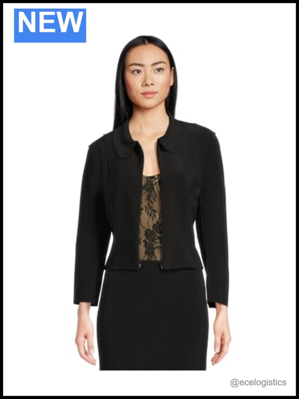 Women's Casual Jacket with Collar and 3/4 Sleeves